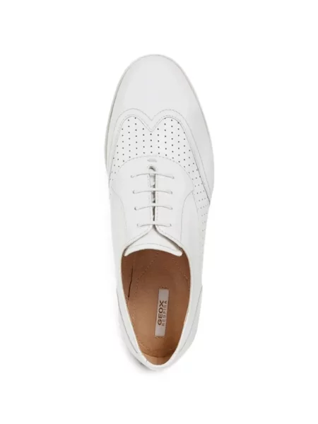Oxford Geox cu platformă din țesătură twill alb