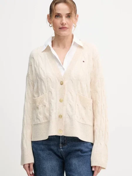 Tommy Hilfiger Vlněný kardigan béžový