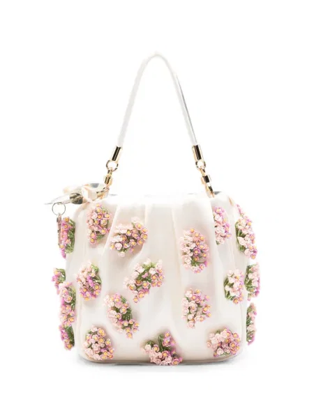 Geantă shopper Self-portrait din satin cu model floral cu mărgele