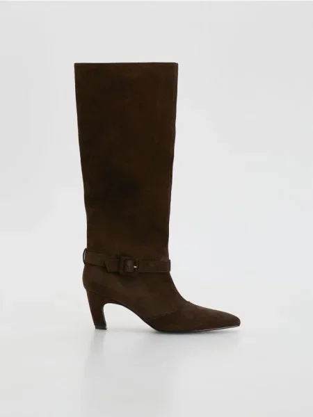 Кожаные ботфорты Reserved коричневые