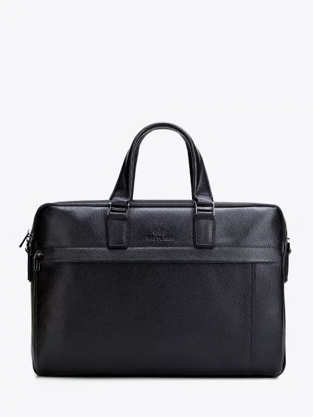 Torba na laptopa ze skóry naturalnej dwukomorowa czarna