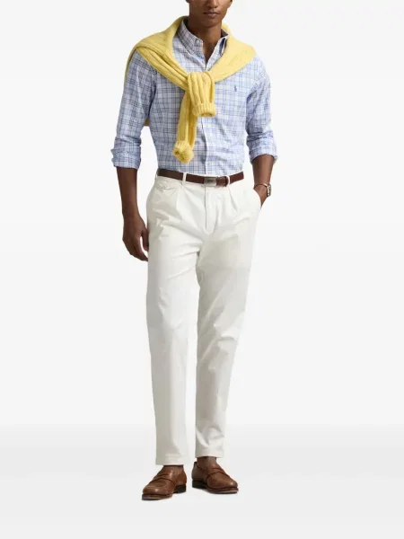 Tricou Polo Ralph Lauren din piele cu broderie în carouri maro