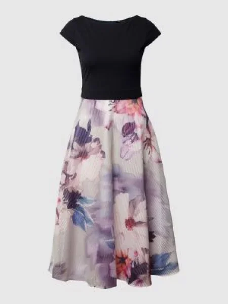 Sukienka koktajlowa z wzorem kwiatowym Swing granatowa