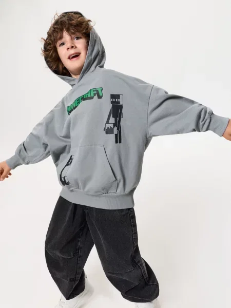 Sinsay Mikina s potiskem Minecraft šedá