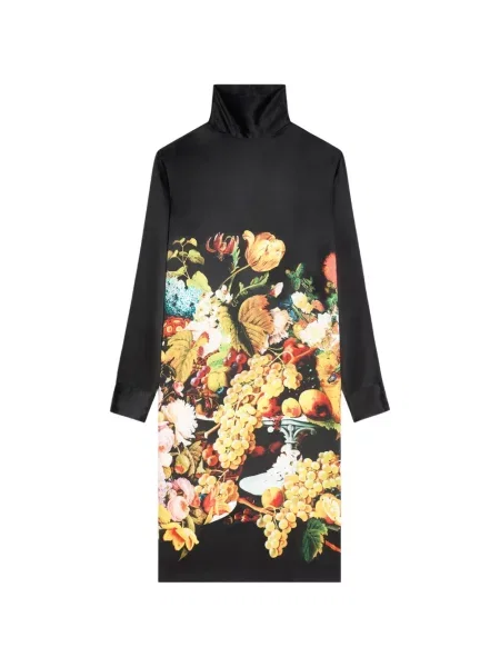 Rochie Dries Van Noten de mătase cu model floral cu imagine negru