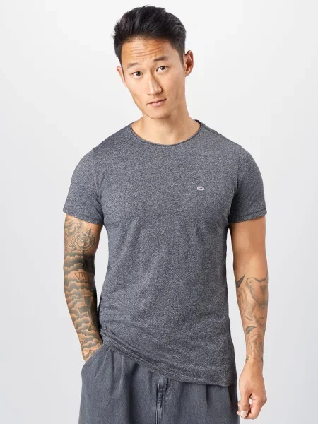 Tommy Jeans Tričko sivá melírovaná / červená námornícka modrá biela
