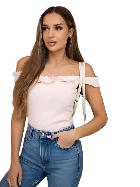 Halenka po ramena s volánky pudrově růžové