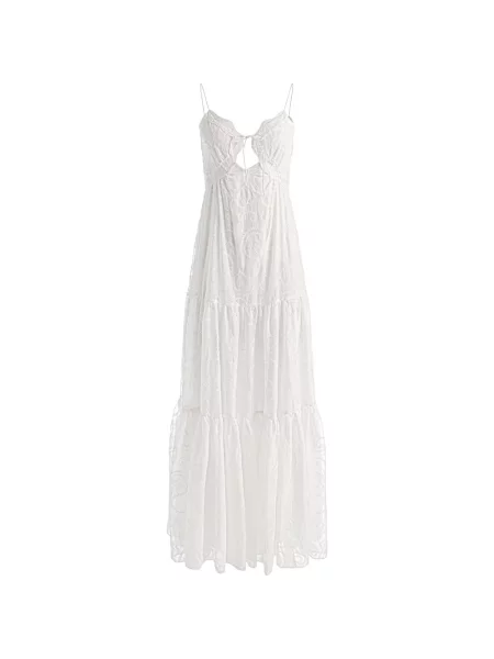 Rochie maxi Alice + Olivia cu broderie cu model paisley alb