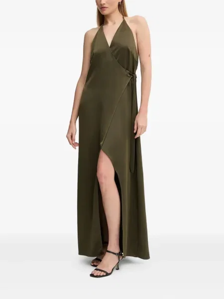 Rochie maxi Sandro Ferrone cu gât halter de costum verde