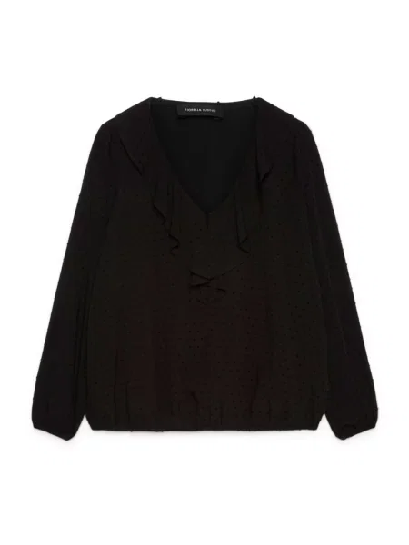 Bluzka z falbankami Fiorella Rubino w grochy z falbankami czarna