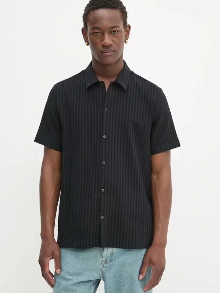 Košulja Samsoe Samsoe bež regular s klasičnim ovratnikom crna