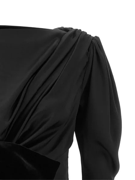 Rochie midi Balmain cu funde de catifea drapată negru