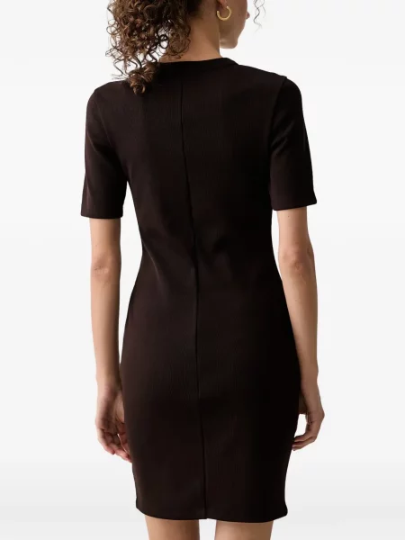 Rochie mini Armani Exchange tricotate cu autograf maro