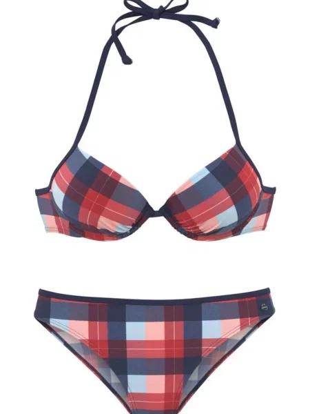 S.Oliver Costum de baie două piese bleumarin / pastel / roz / albastru deschis roșu