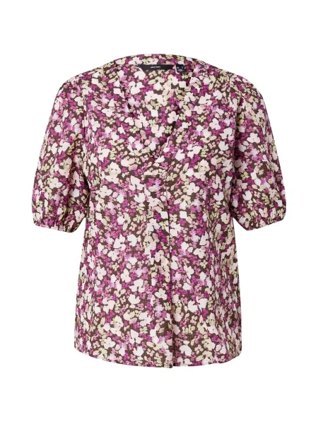 VERO MODA Blúzka BONNIE kapučíno / tmavohnedá / fialová biela