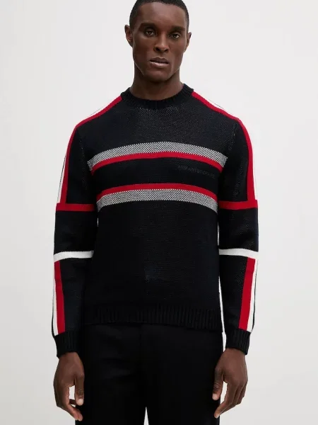 Armani Exchange pulover din amestec de lână bleumarin