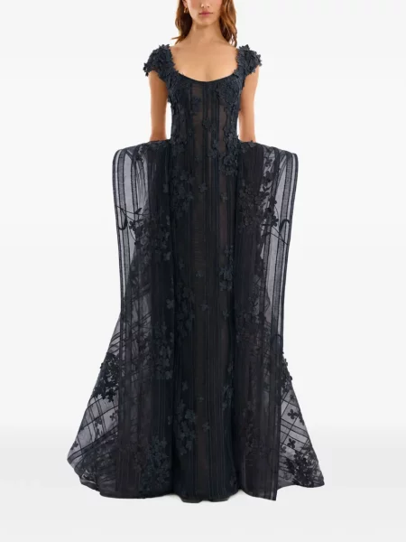 Rochie Gemy Maalouf cu broderie cu model floral negru
