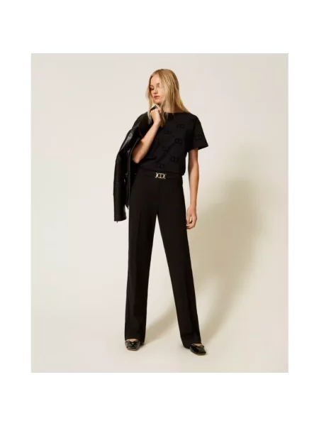 TWINSET Spodnie materiałowe Flare Fit czarny