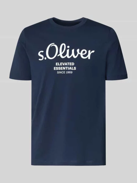 Krój regular fit t-shirt z czystej bawełny model BASIC TEE BIG LOGO' S.oliver Red Label granatowa
