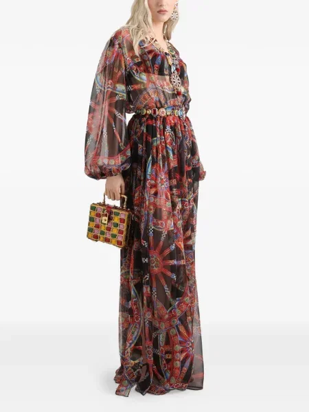 Μακρύς φόρεμα Dolce & Gabbana από σιφόν με σχέδιο μαύρο