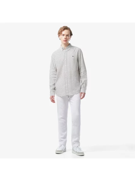 Lacoste Koszula Wzorzysta Slim Fit beżowa