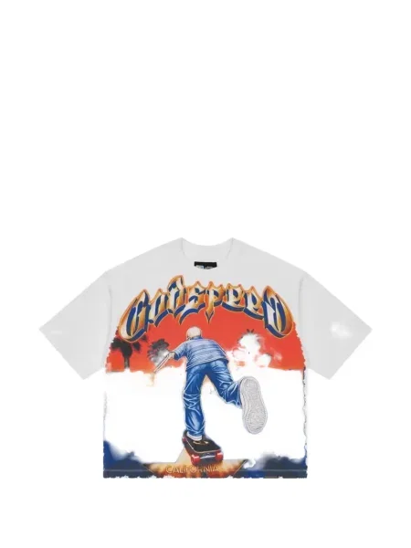 Tricou Godspeed cu imagine alb