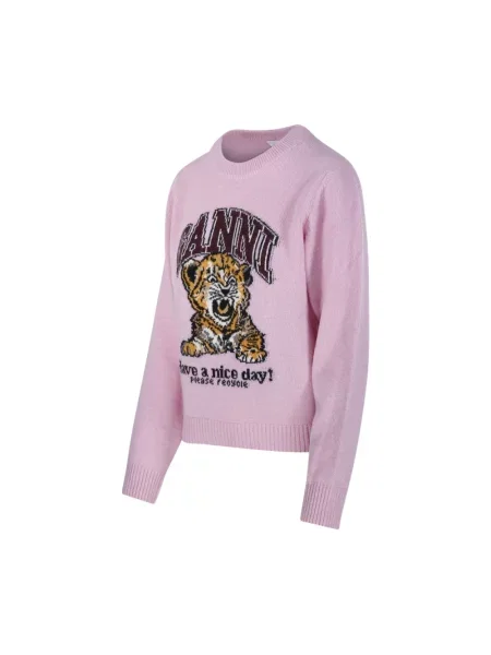 Sweter Ganni wełniany różowy