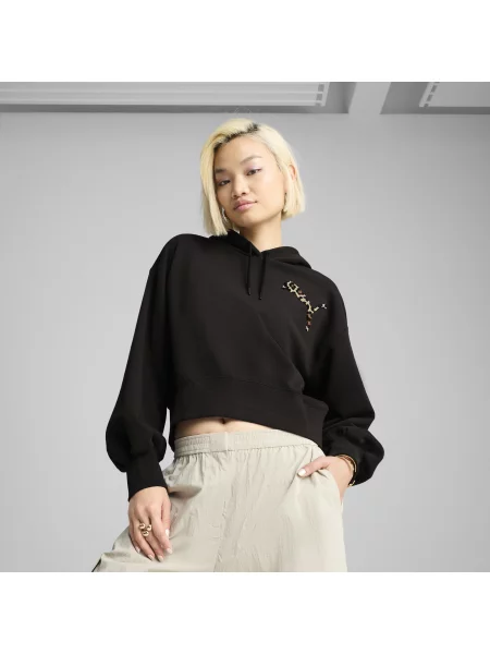 Bluza z kapturem LEO LUXE o luźnym skróconym kroju czarna