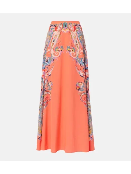 Fusta maxi Etro de mătase cu model paisley roz