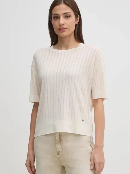 MOS MOSH Koszulka MMSwann Kobiety Sztuczne włókno biały jednolity M beżowa