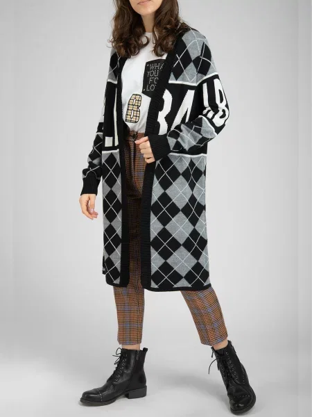 Кардиган Just Before чорний/сірий вовна/акрил чорний