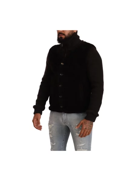 Lekki sweter z golfem Dolce And Gabbana skórzany czarny