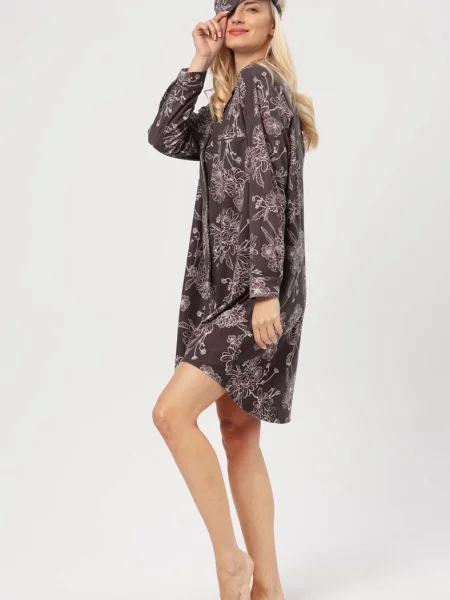 Ночная рубашка Key с длинным рукавом коричневая