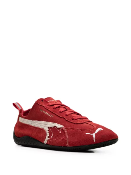 Велурени маратонки Puma Suede с връзки с протрити краища червено