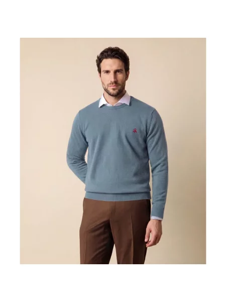 Sweter Brooks Brothers wełniany z logo niebieski