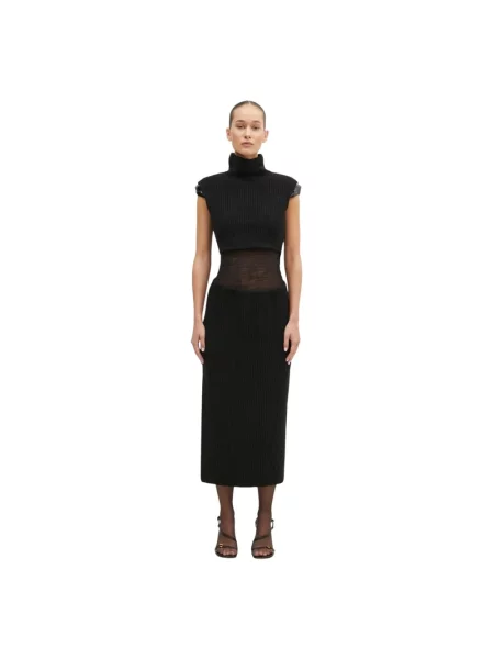 Sportmax sukienka wełniana midi prosta czarny