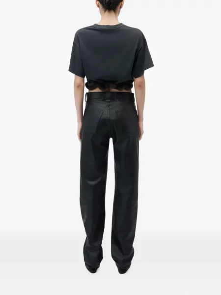Кожена тапицерия къс тениска Alexander Wang с козина черно