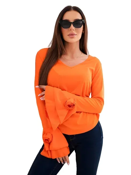 Halenka s výstřihem do V a volány oranžová