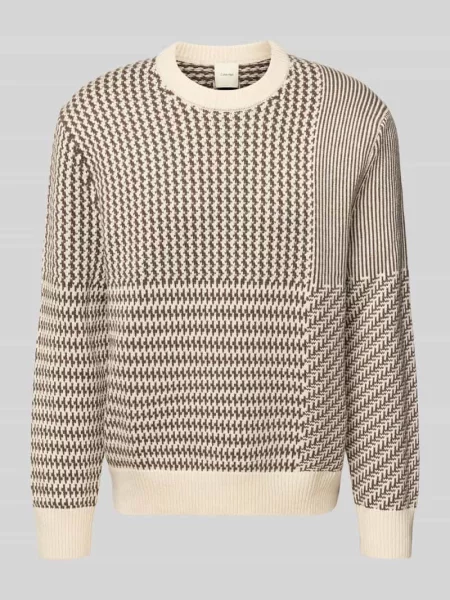 Sweter wełniany o kroju regular fit z okrągłym dekoltem Ck Calvin Klein biały