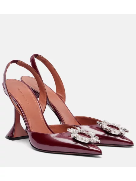 Pantofi cu toc Amina Muaddi din piele de lac slingback bordo