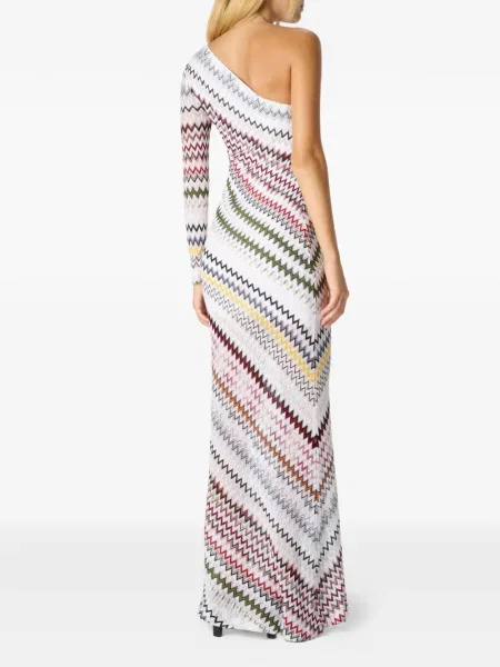 Rochie maxi Missoni cu un umăr gol de costum alb