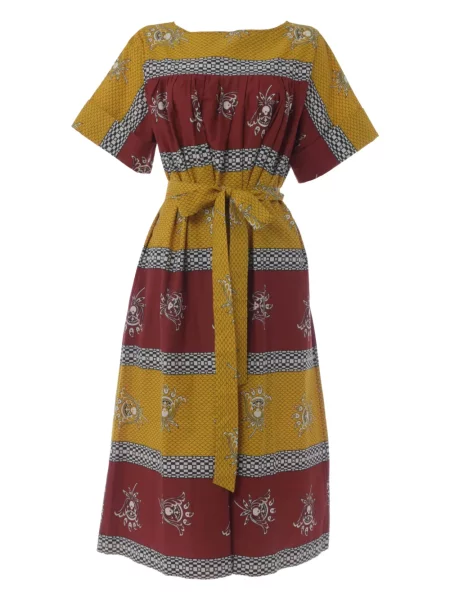 Rochie midi Souleiado cu imagine până la genunchi de costum galben