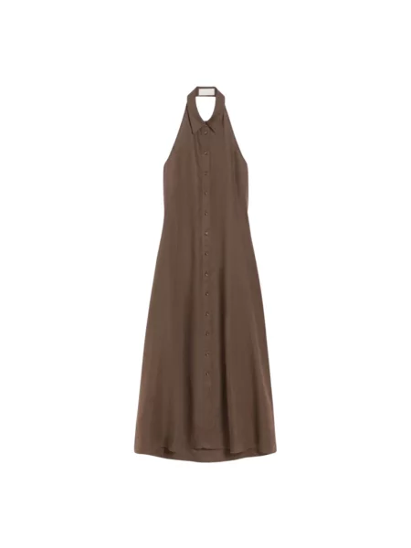 Lniana sukienka Iblues dzwony brązowa