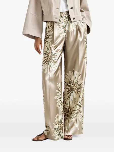 Pantaloni Brunello Cucinelli de mătase cu model floral cu imagine