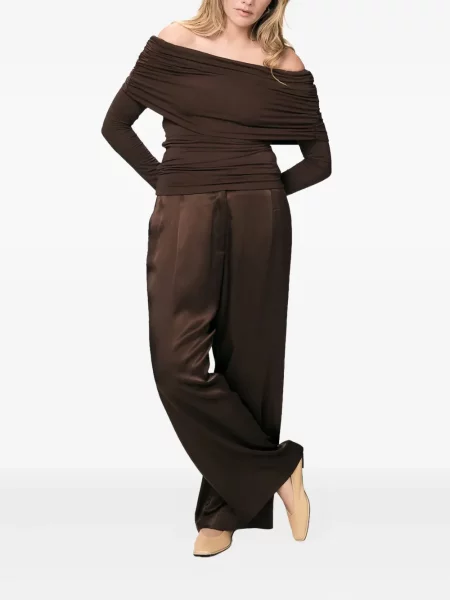 Pantaloni Viveh din satin maro