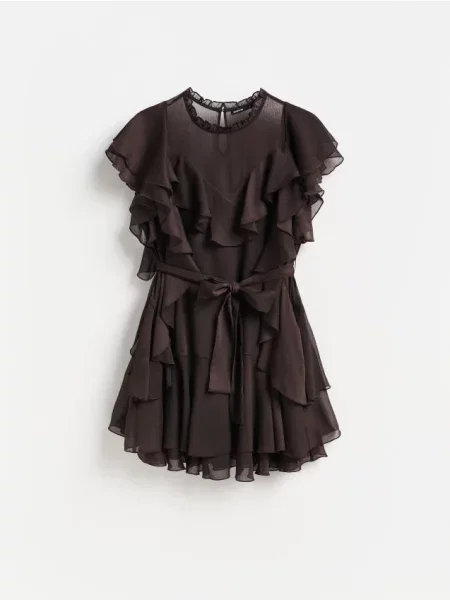 Reserved Rochie mini cu volane maro-închis maro