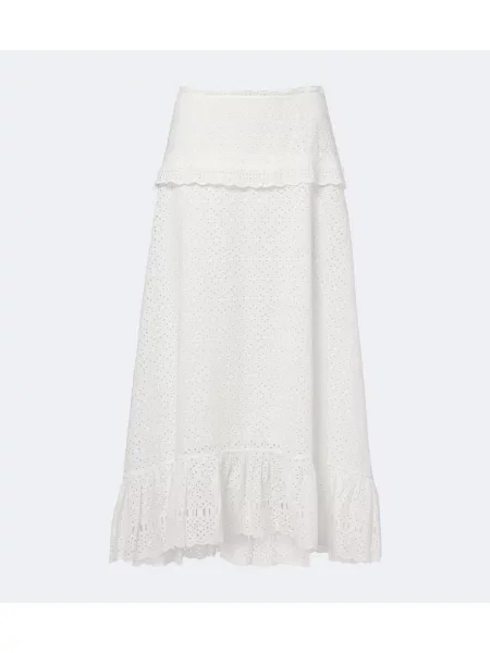Fustă midi Ulla Johnson cu broderie alb