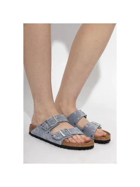 Klapki Birkenstock skórzane niebieskie
