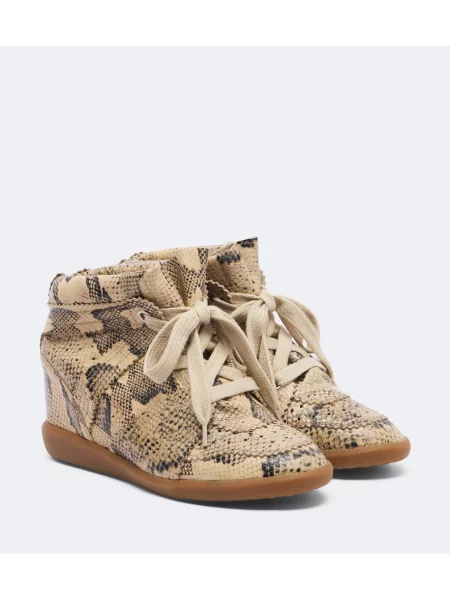 Sneakerși Isabel Marant din piele cu pană cu model piele de șarpe bej