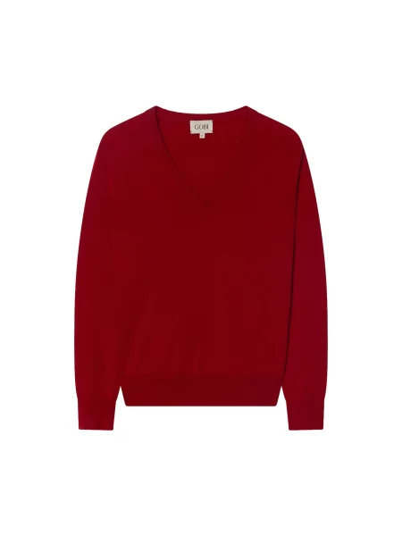 GOBI Cashmere Pulover Women's Timeless Cashmere V-Neck Sweater roşu închis